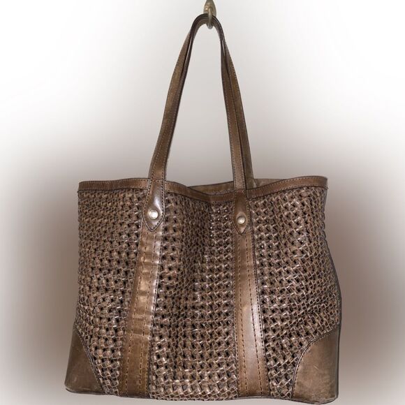 Frye Melissa Woven Shopper Tote Dark Brown Leather NO WALLET - Picture 3 of 10